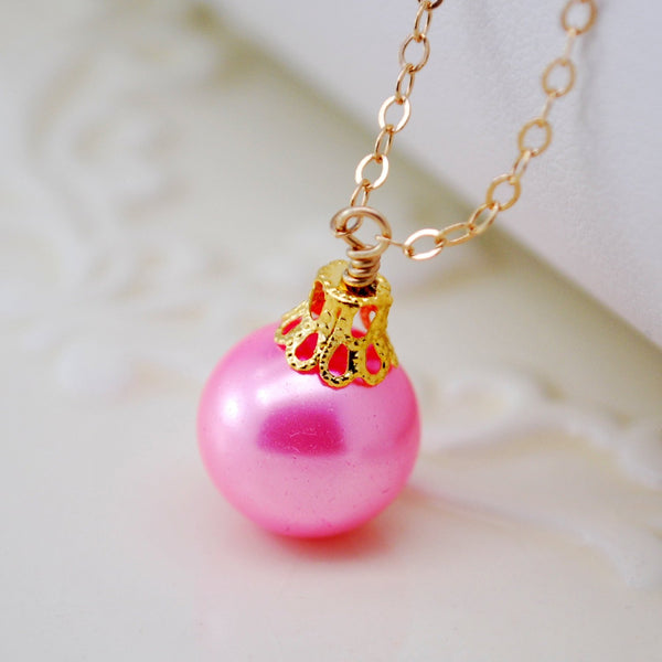 Fun Holiday Ornament Necklace and Pink Glass Pearl