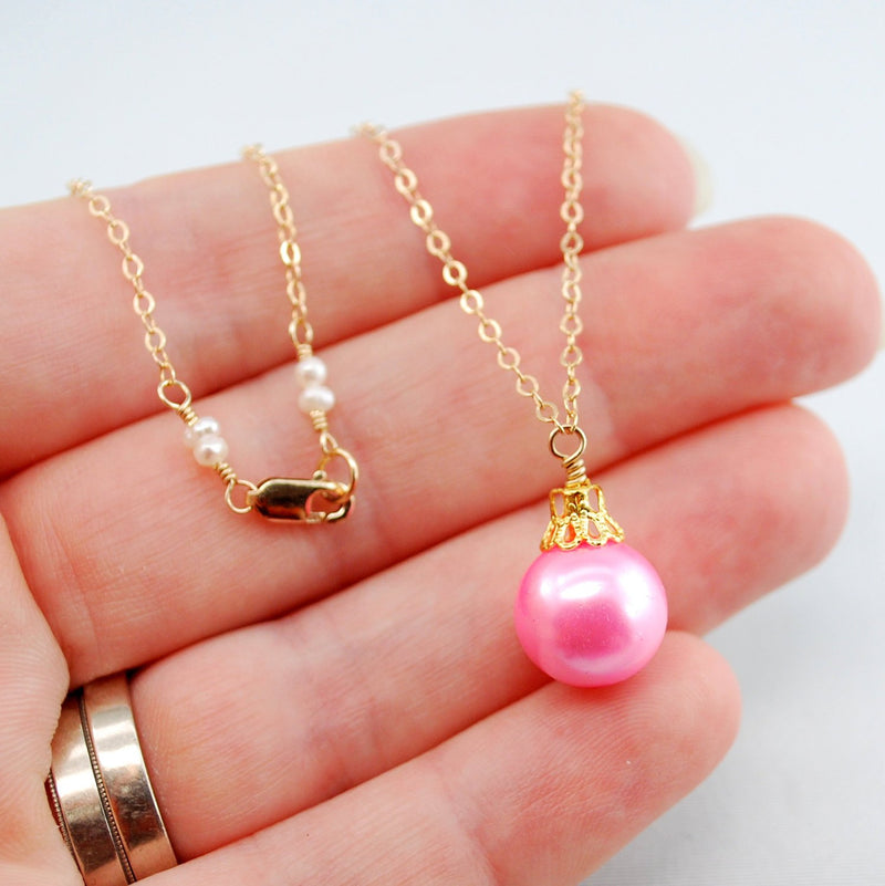 Fun Holiday Ornament Necklace and Pink Glass Pearl