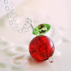 Apple Necklace with a Crackle Glass Bead