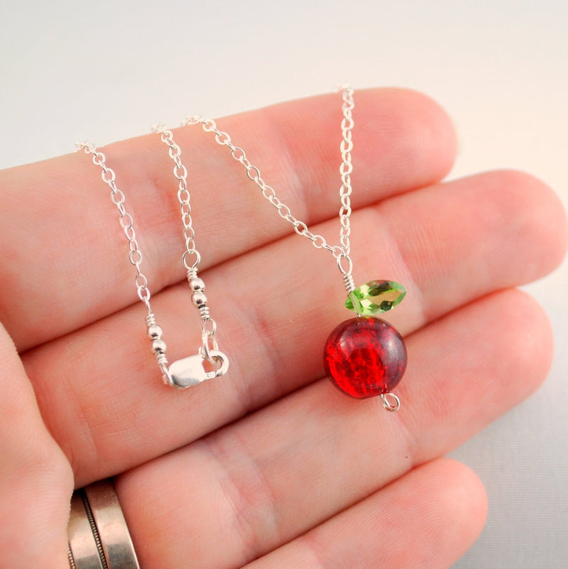 Apple Necklace with a Crackle Glass Bead