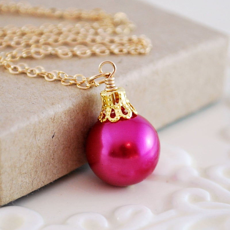 Glass Chain Necklace - Clear & Pink with Gold Foil