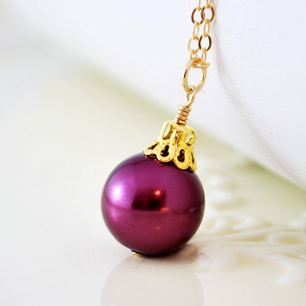 Plum Necklace and Glass Pearl