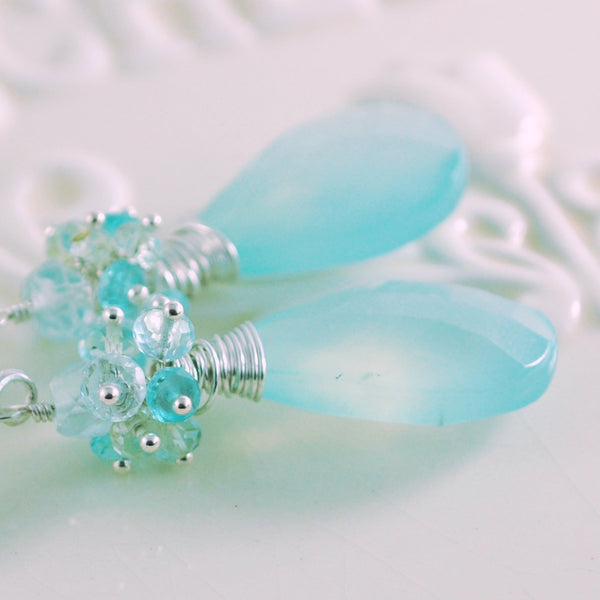 Aqua Bridal Earrings in Sterling Silver - Spring Sky