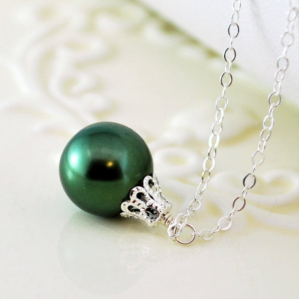 Forest Green Holiday Jewelry with Glass Pearl