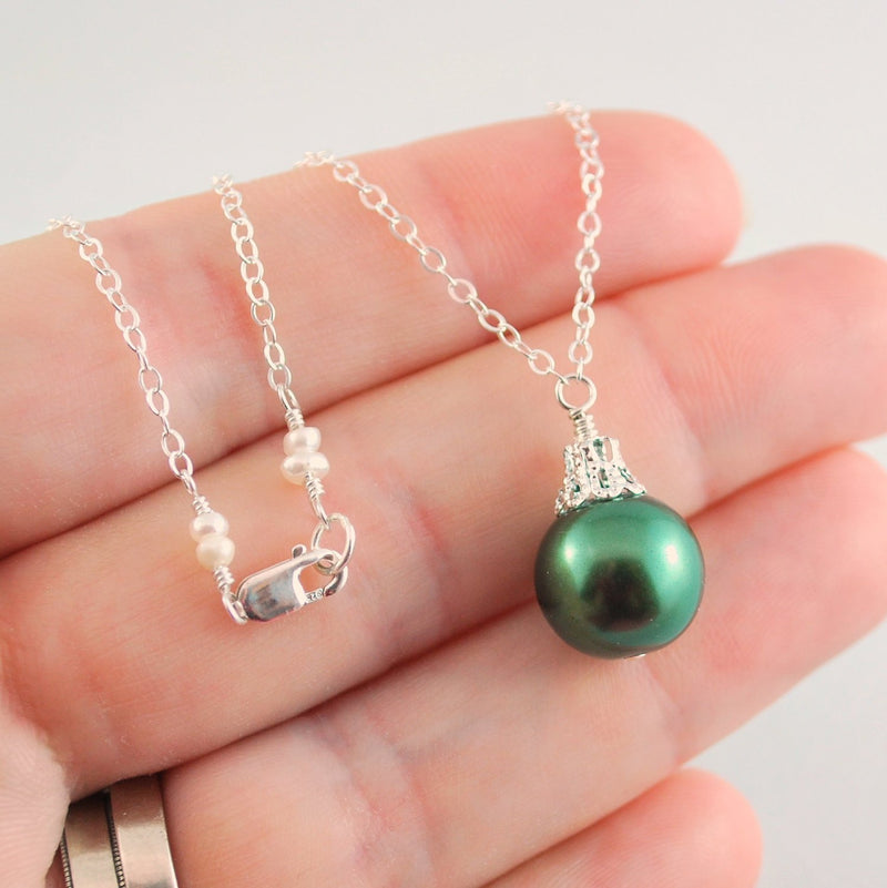 Forest Green Holiday Jewelry with Glass Pearl