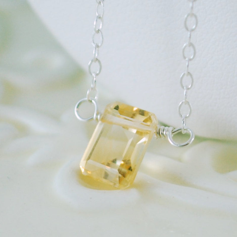 Emerald Cut Citrine Necklace for Girls