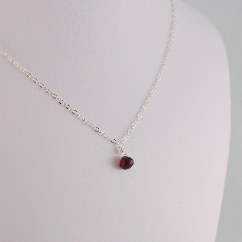 Garnet Necklace for Girls in Sterling Silver