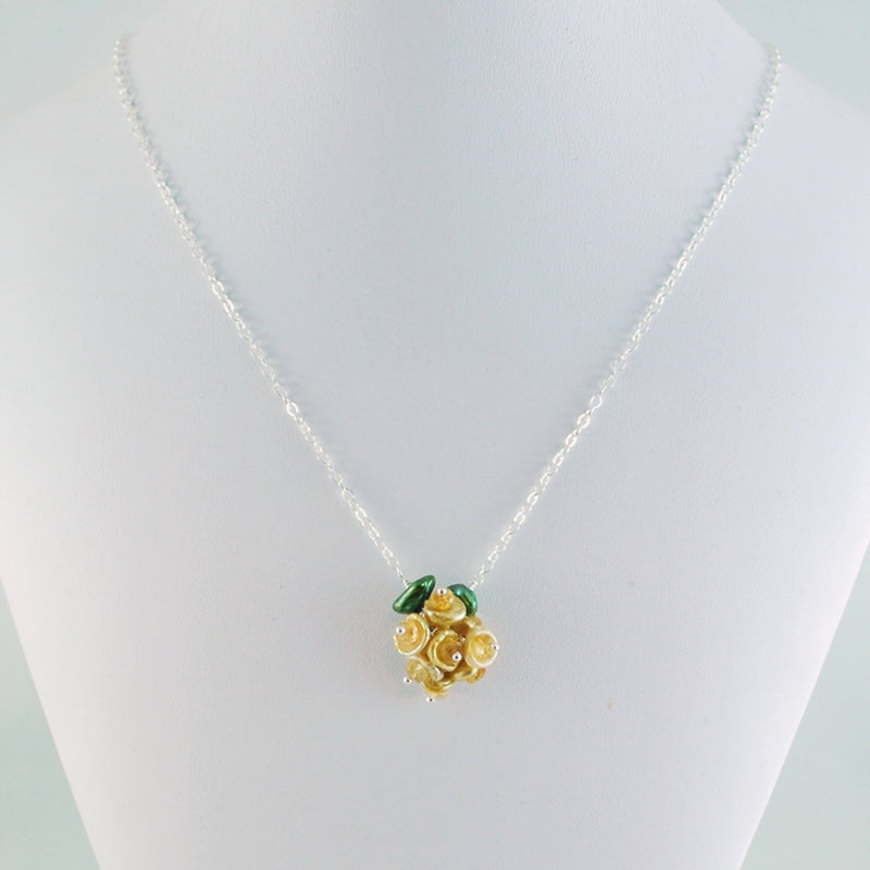 Gold Flower Blossom Necklace with Citrine Gemstones