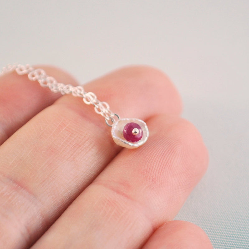 Dainty Pearl and Ruby Necklace for Girls