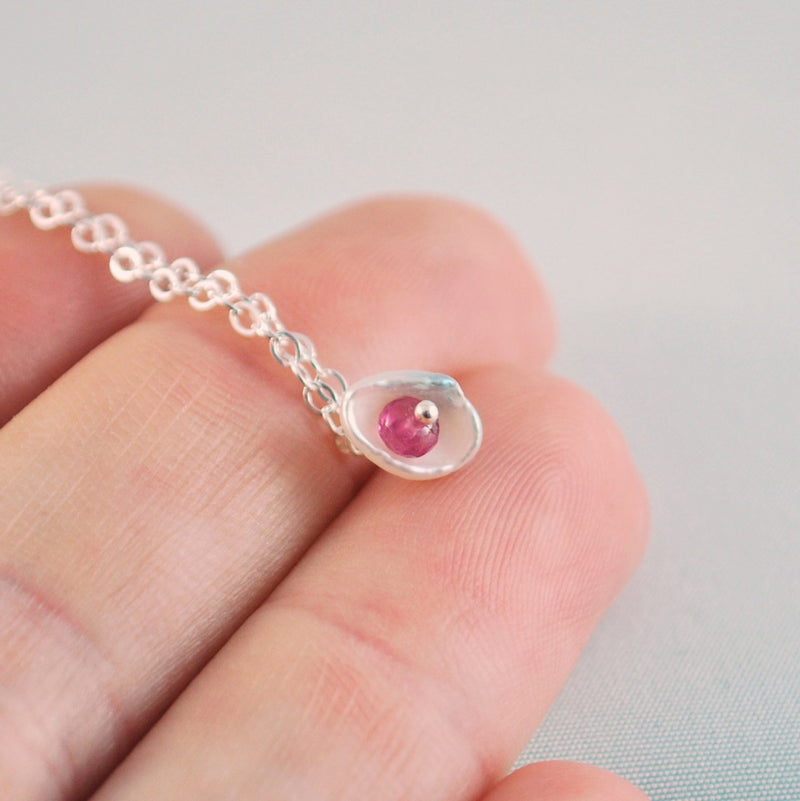 Dainty White Pearl and Pink Tourmaline Necklace