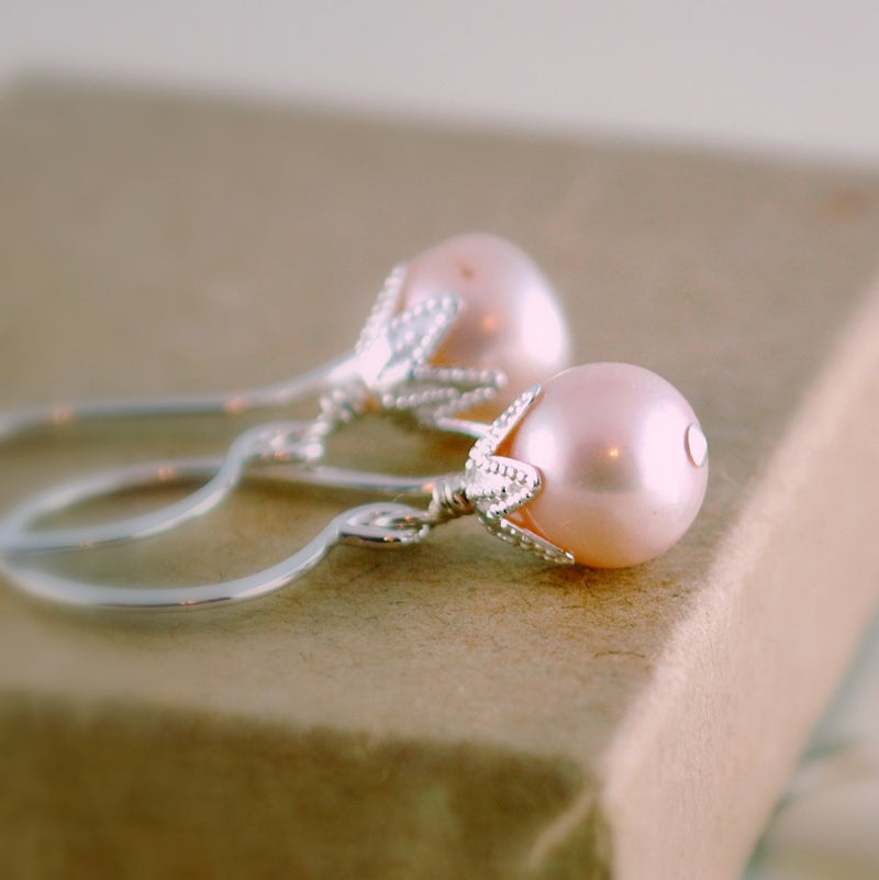 Pale Pink Earrings and Genuine Freshwater Pearl