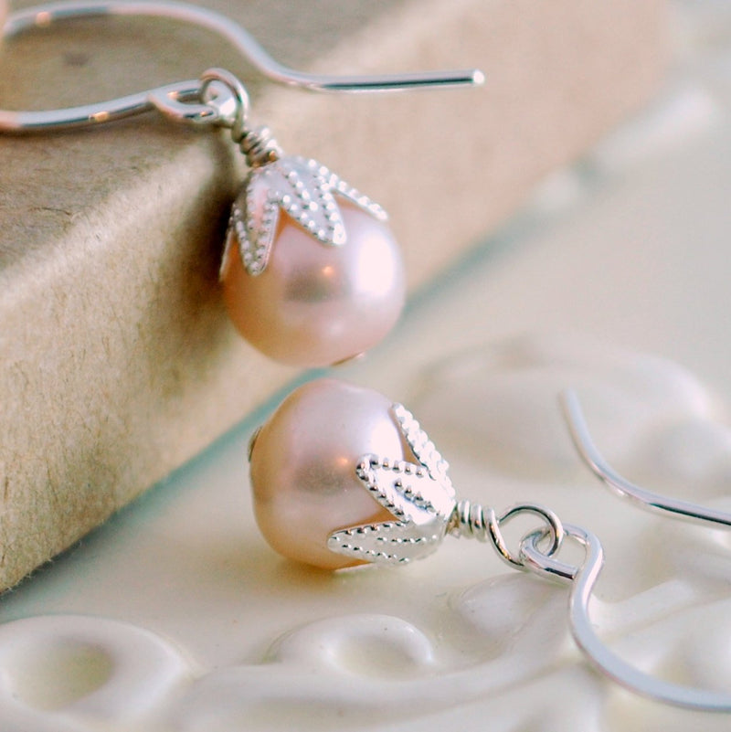 Pale Pink Earrings and Genuine Freshwater Pearl