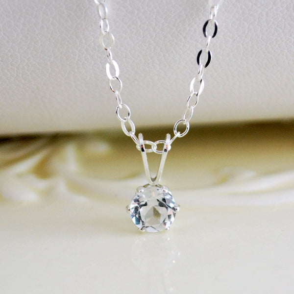 White Topaz Necklace for Girls in Sterling Silver