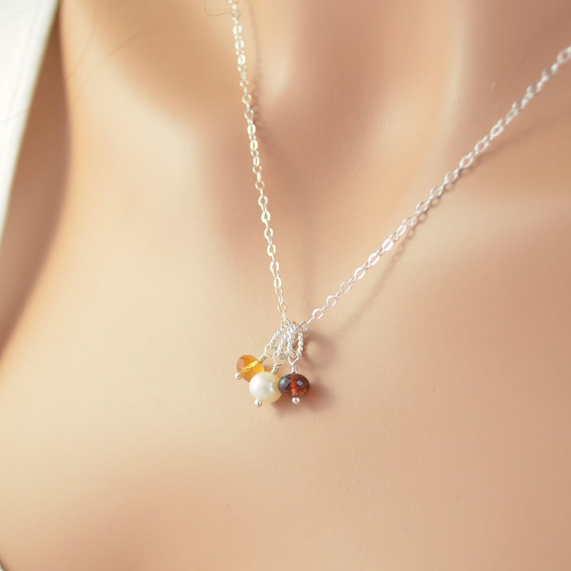 Family Necklace in Gold with Genuine Birthstones