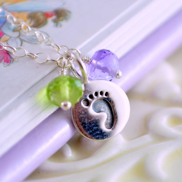 New Mom Necklace with Sterling Silver Baby Footprint Charm