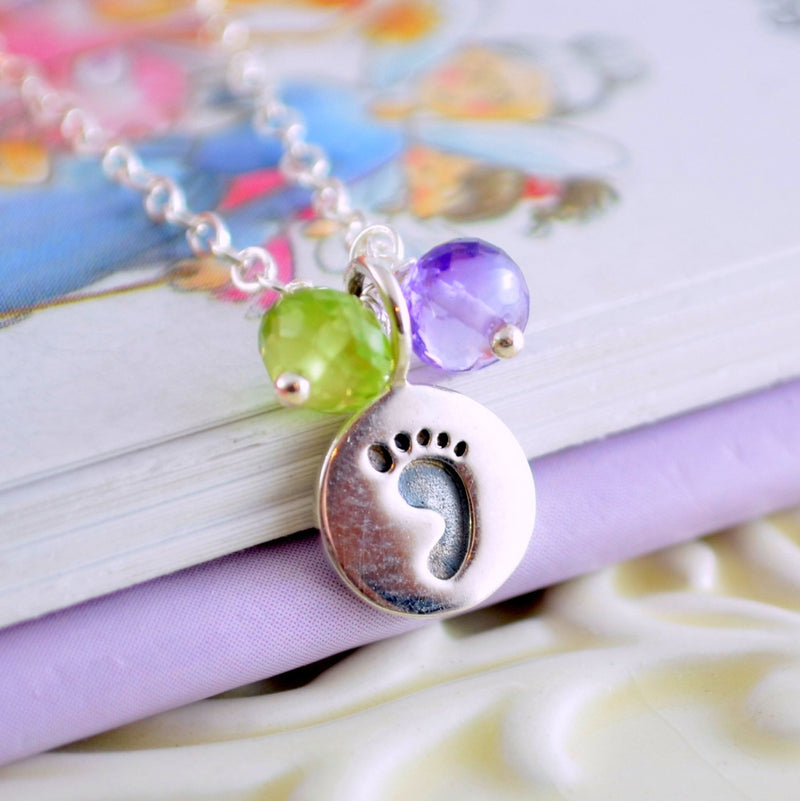 New Mom Necklace with Sterling Silver Baby Footprint Charm