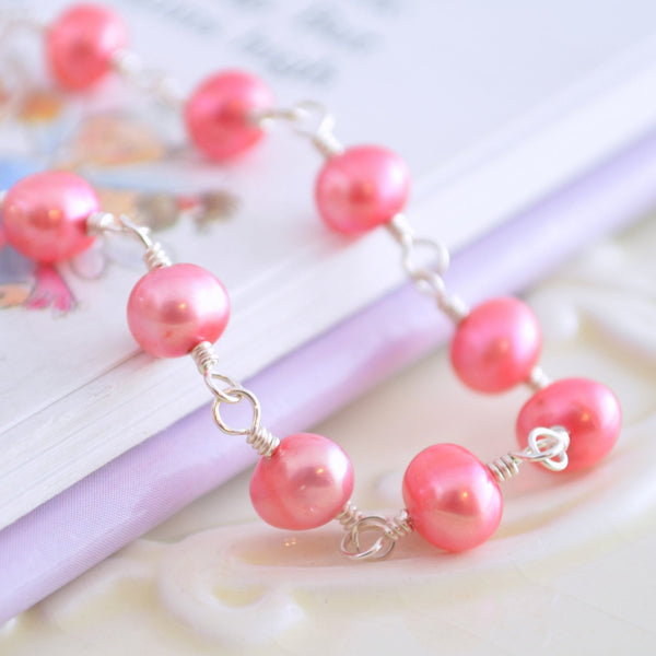 Coral Pink Pearl Bracelet for Girls