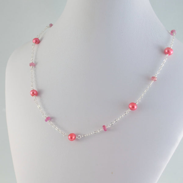 Coral Freshwater Pearl Necklace in Sterling Silver
