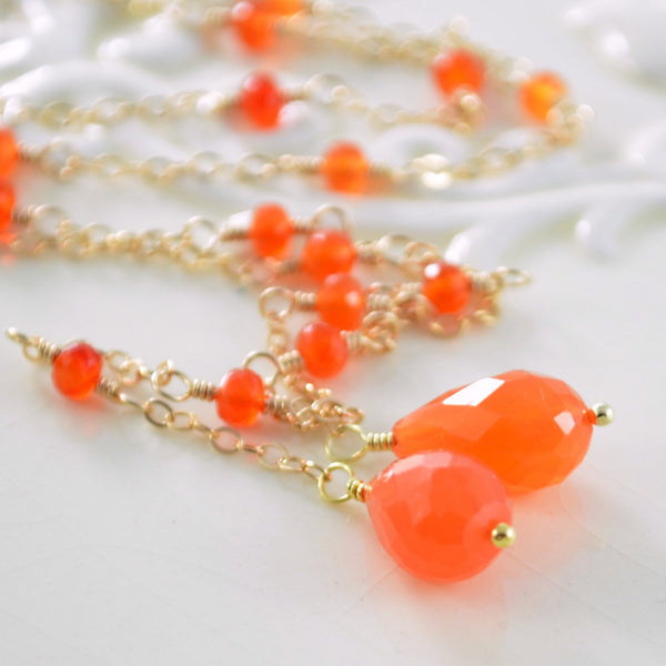 Orange Carnelian Lariat, Gemstone Necklace