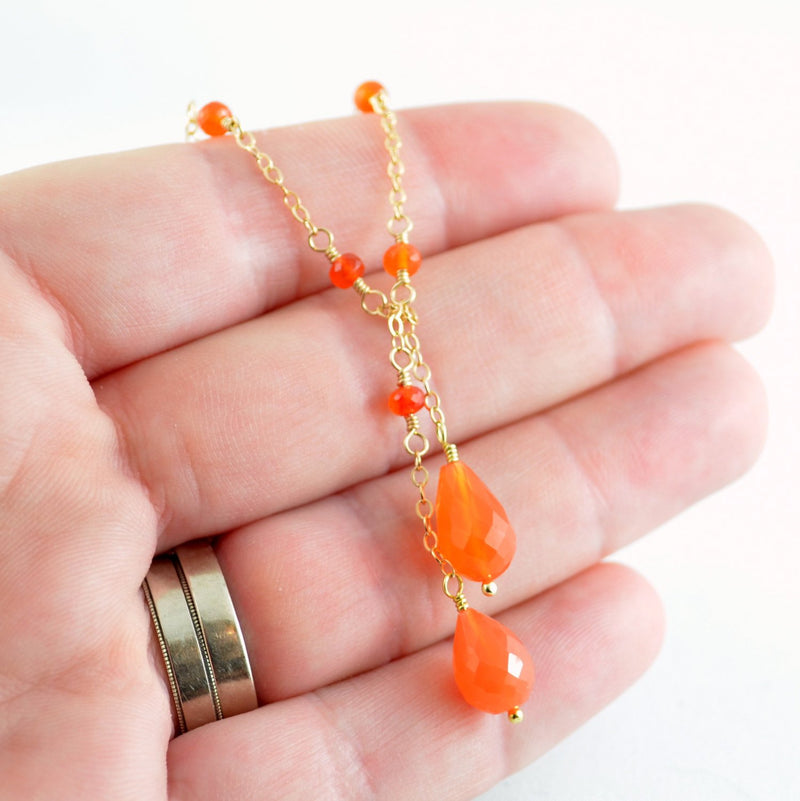 Orange Carnelian Lariat, Gemstone Necklace