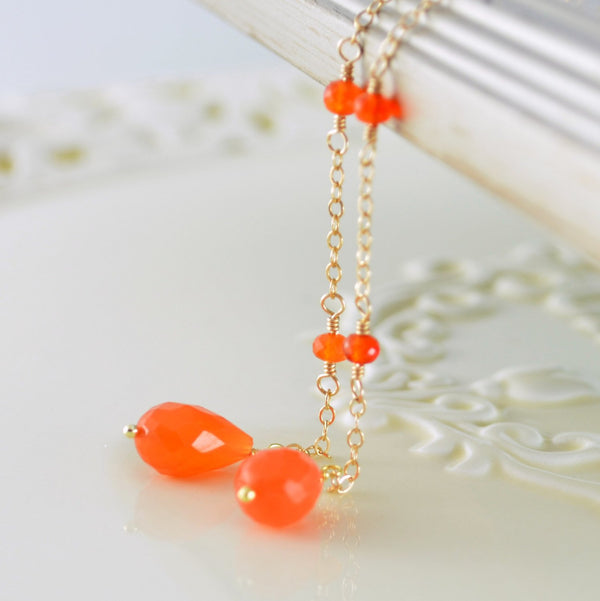 Orange Carnelian Lariat, Gemstone Necklace