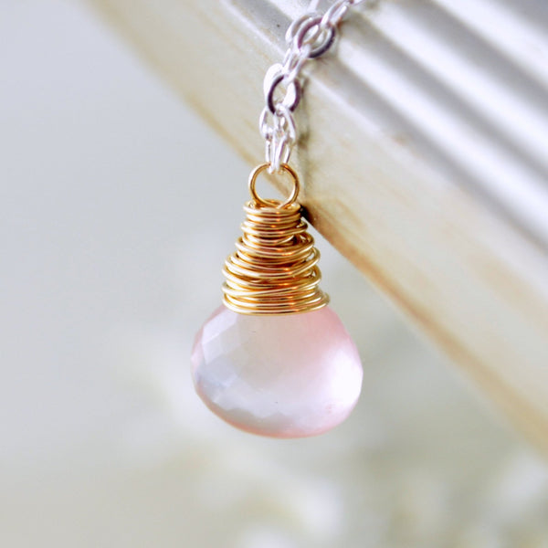 Rose Quartz Necklace, Mixed Metals