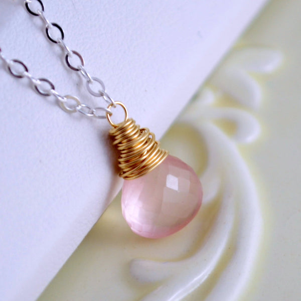 Rose Quartz Necklace, Mixed Metals