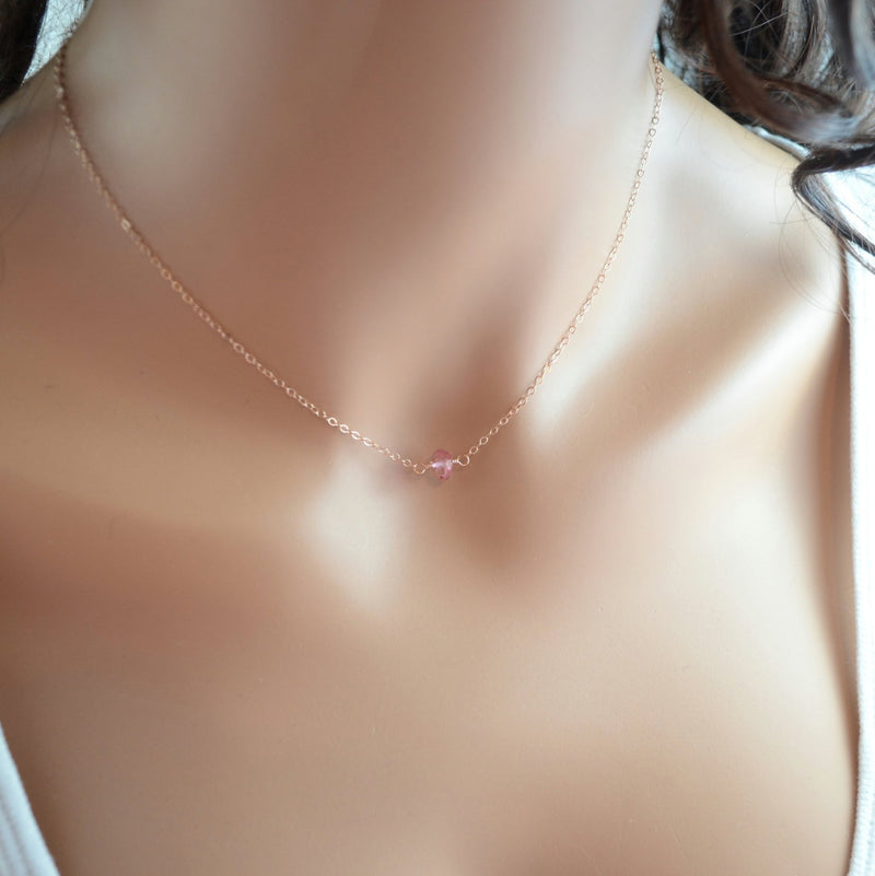 Rose Gold Choker, Pink Topaz Necklace