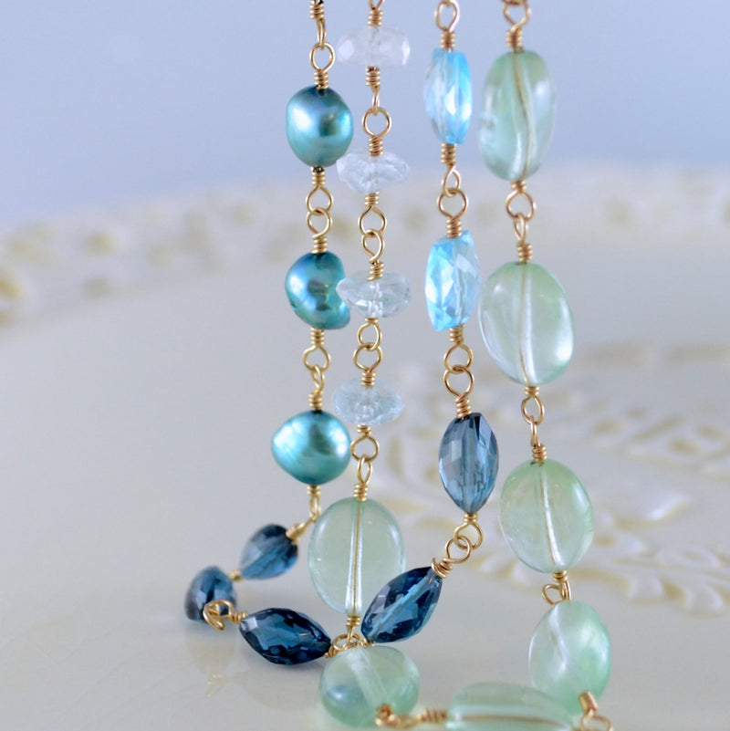 Long Ombre Necklace with Blues and Greens - Changing Ocean