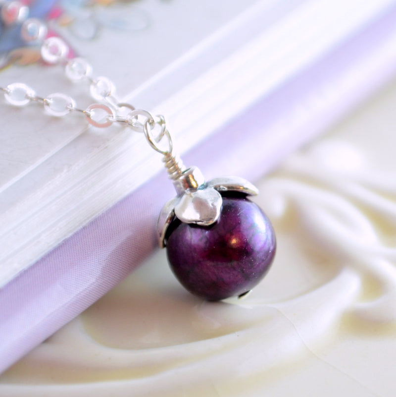 Burgundy Pearl Pendant Necklace for Child