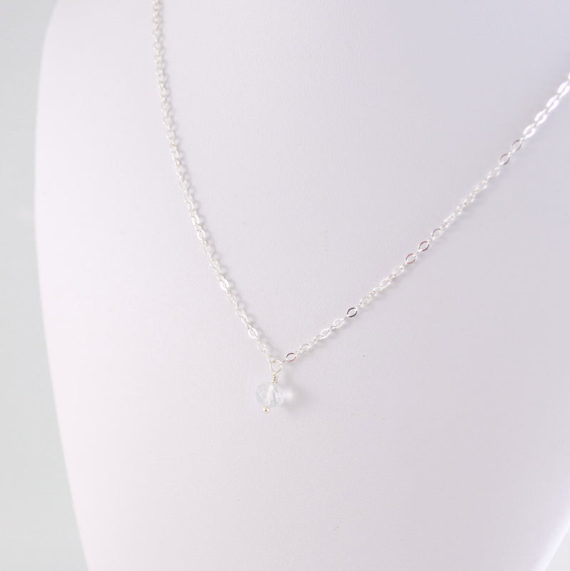 Aquamarine Necklace, Genuine Pale Blue Gemstone, March Birthstone Jewelry, Child Children Girl, Sterling Silver