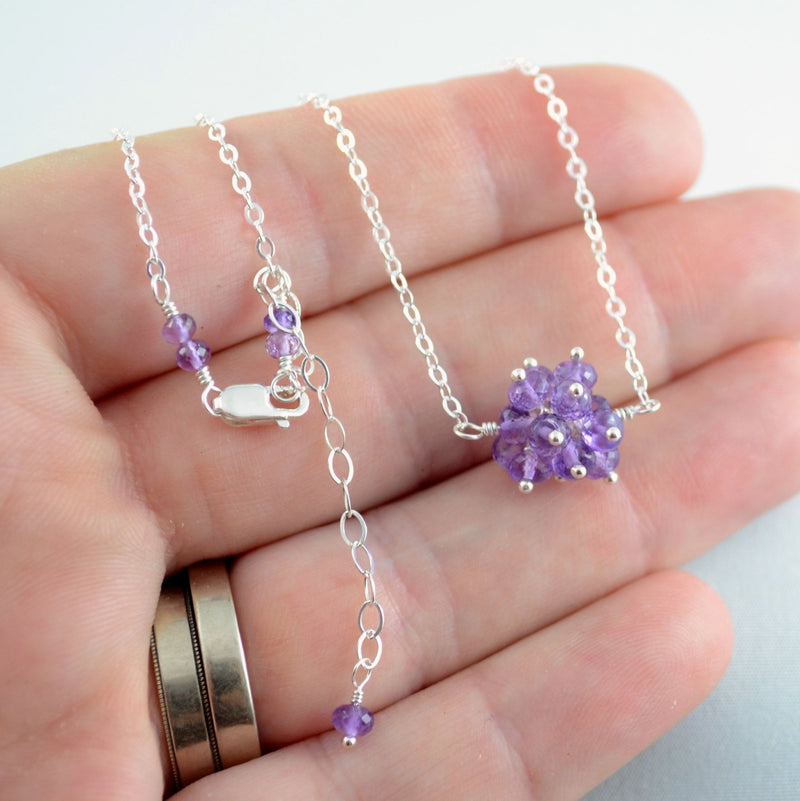 Real Amethyst Necklace with Cluster of Purple Gemstones