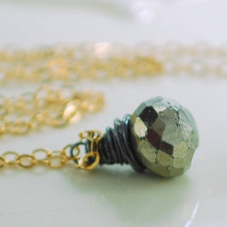 Simple Pyrite Necklace, Burnished Gemstone