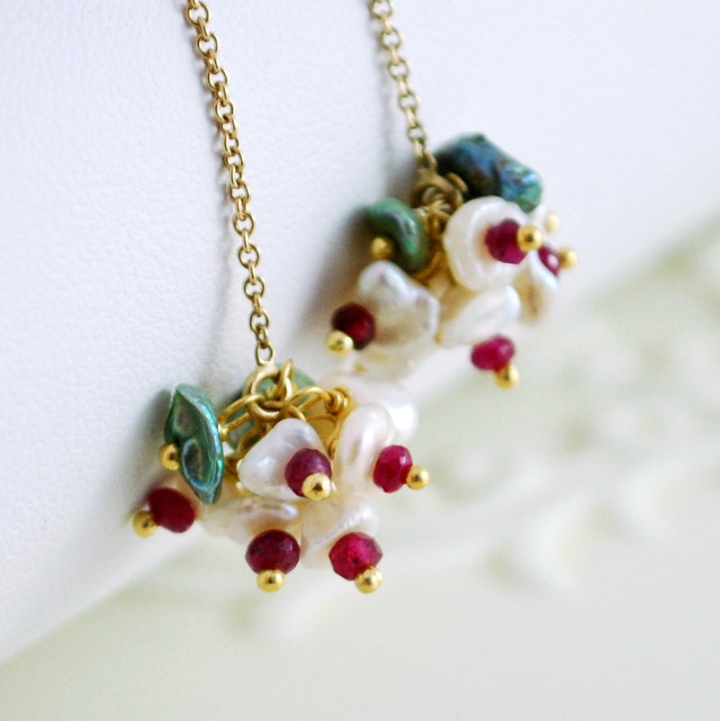 Genuine Ruby Earrings and Keshi Freshwater Pearls