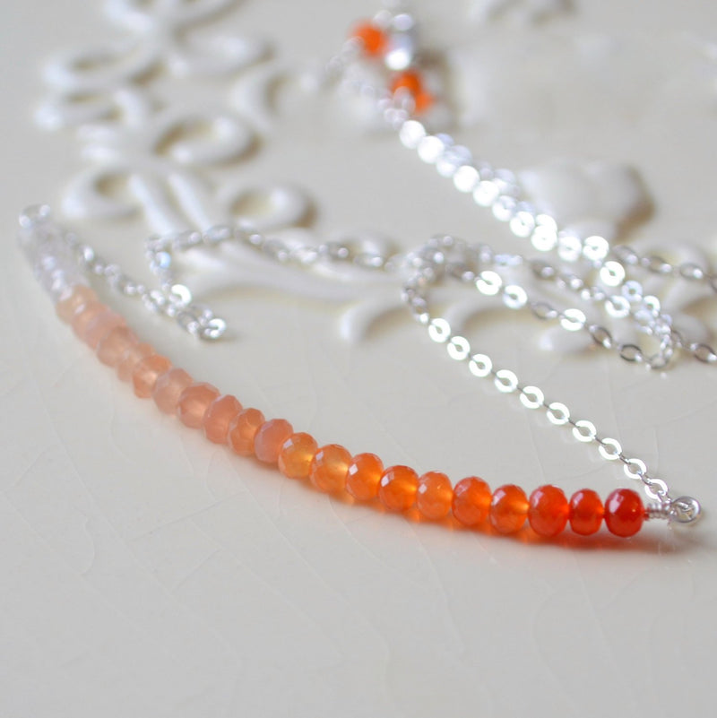 Orange Carnelian Necklace with Peach Moonstone and Crystal Quartz