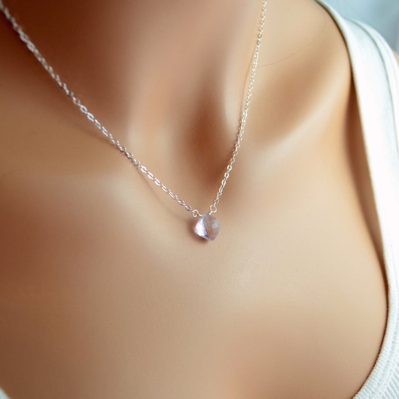 Pink Amethyst Necklace with a Simple Diamond Cut Pendant