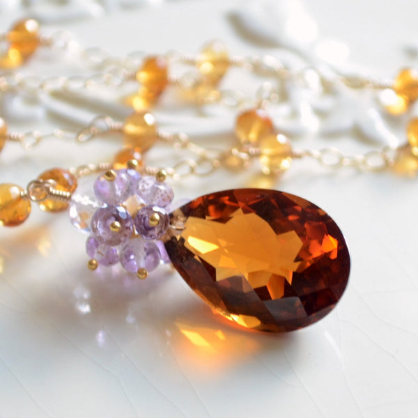 Fall Bridal Necklace in Burnt Orange and Lavender - Rich Autumn