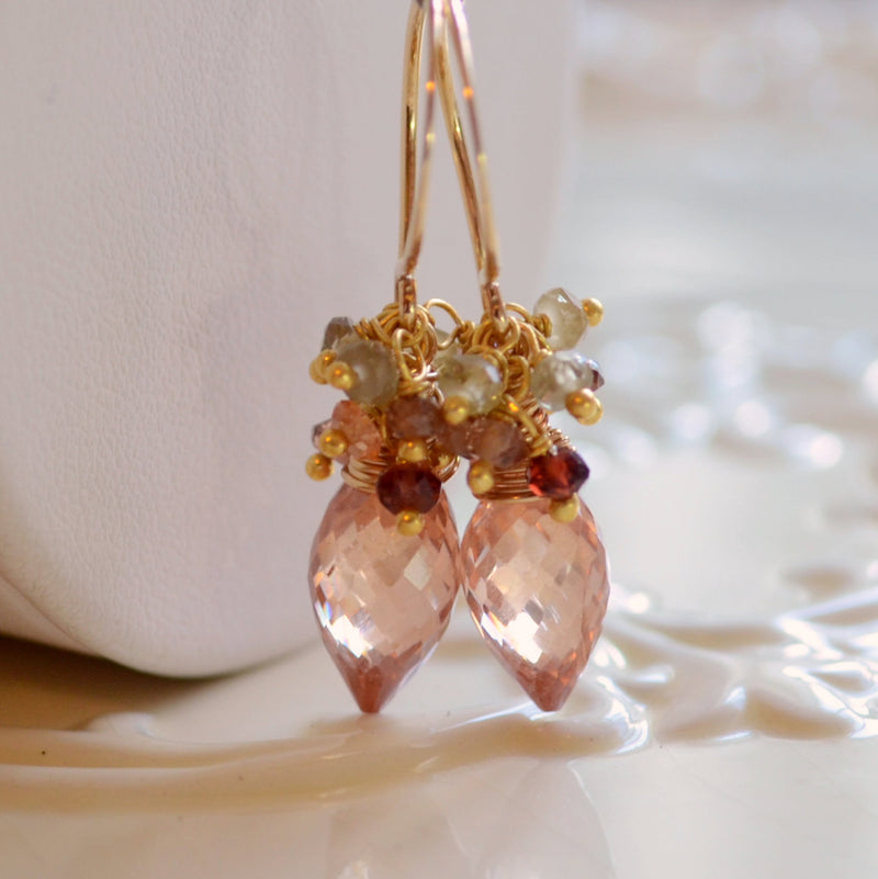 Champagne Wedding Earrings with Cubic Zirconia - Champagne