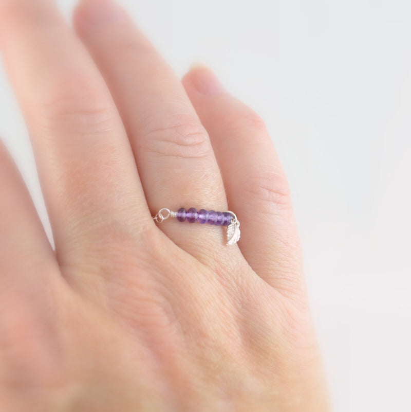 Genuine Amethyst Ring with Purple Gemstone Row