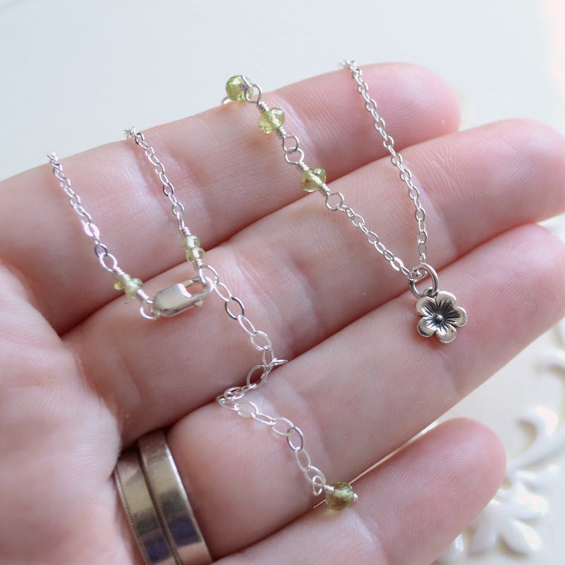 Peridot Necklace with Floral Pendant