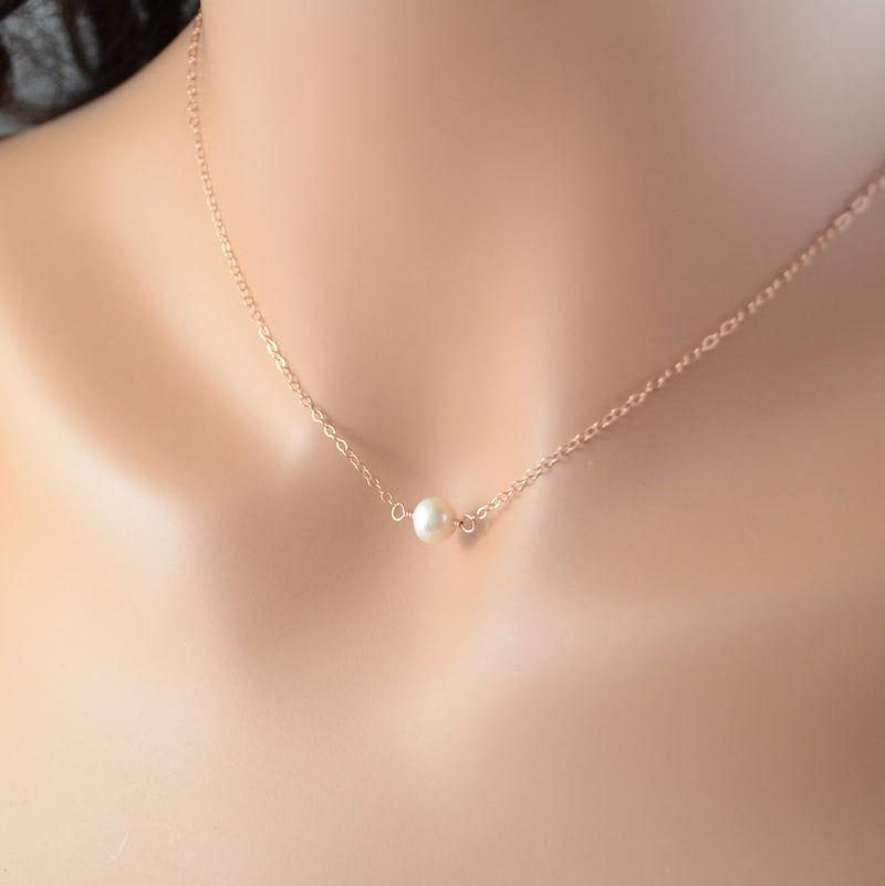 Rose Gold Filled Necklace, Freshwater Pearl Choker