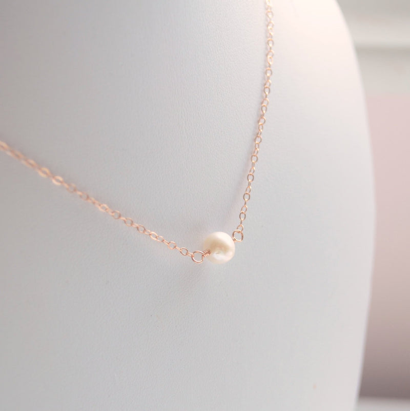 Rose Gold Filled Necklace, Freshwater Pearl Choker