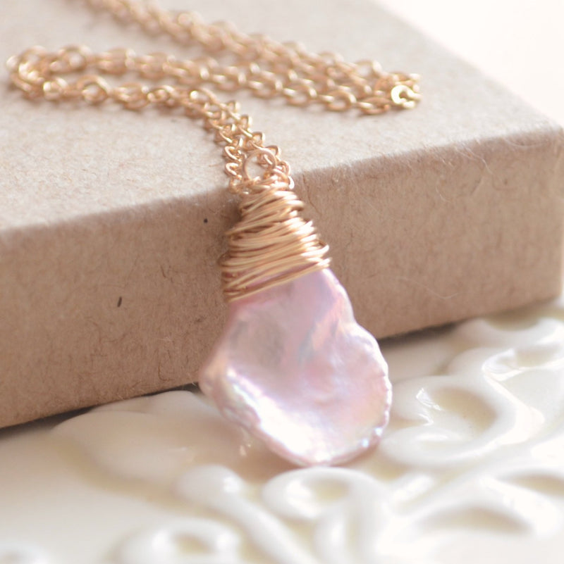Pink Pearl Necklace with a Keishi Pearl Pendant
