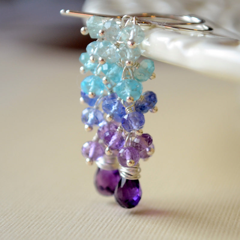 Purple and Aqua Cluster Earrings for Summer Bride - Hyacinth