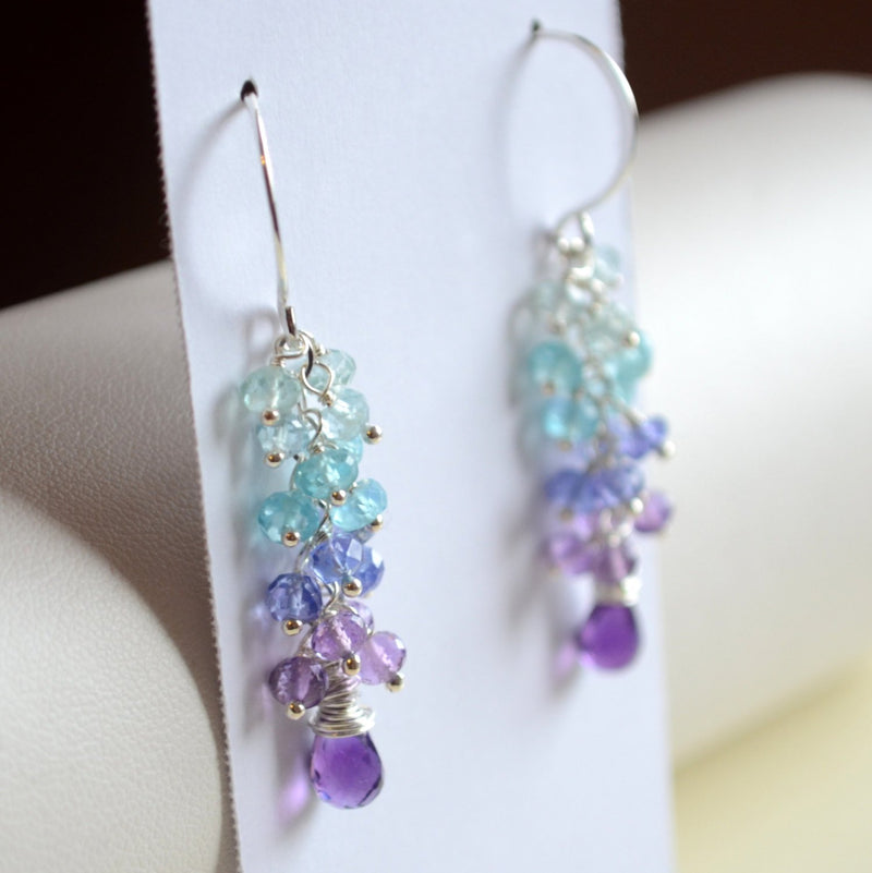 Purple and Aqua Cluster Earrings for Summer Bride - Hyacinth