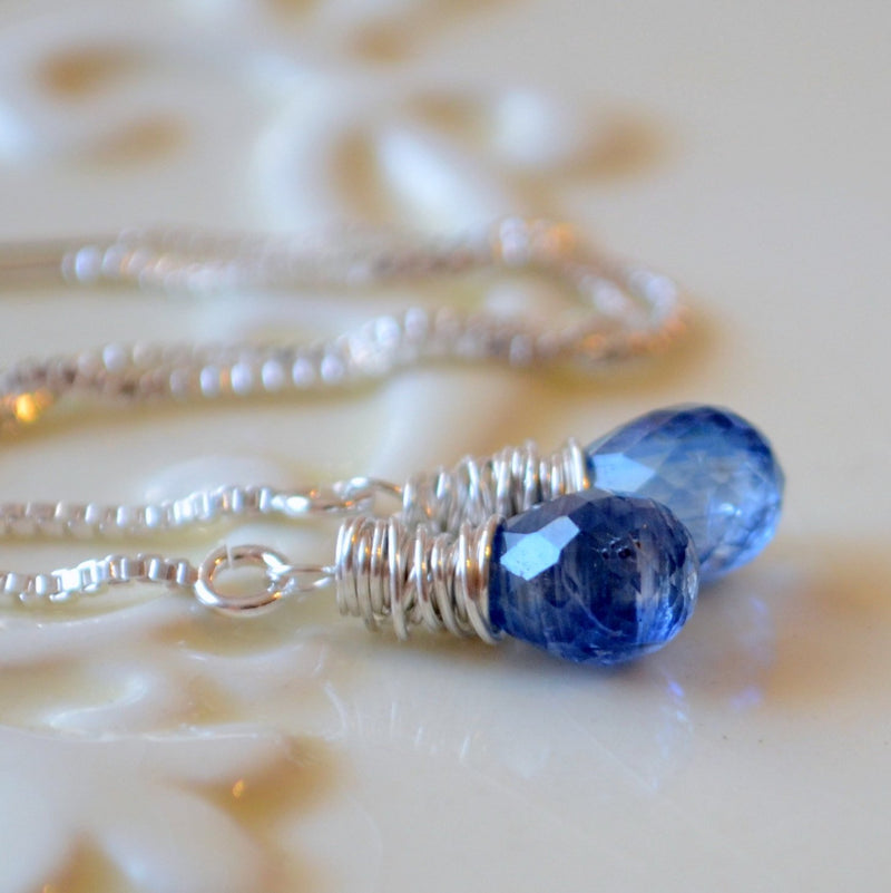 Royal Blue Gemstone Earrings, Kyanite Threaders