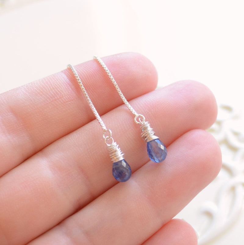 Royal Blue Gemstone Earrings, Kyanite Threaders