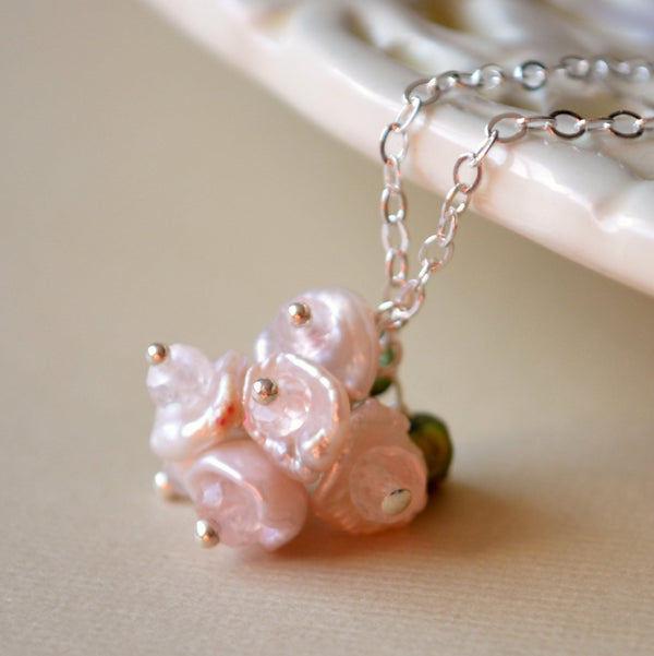 Blush Pink Pearls Flower Girl Necklace