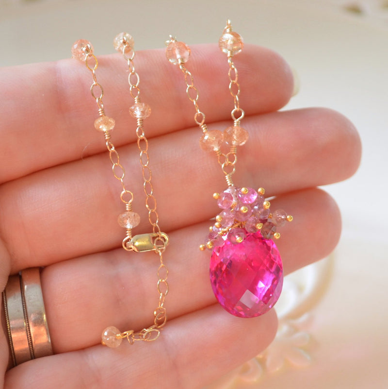 Luxe Hot Pink Gemstone Necklace with Imperial Topaz - Pink Sunset