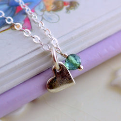 Girls Birthstone Necklace with Dainty Heart Charm